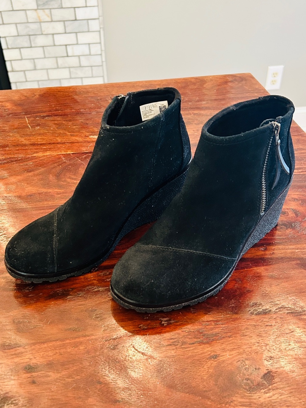 Toms Black Suede Wedge Ankle Booties